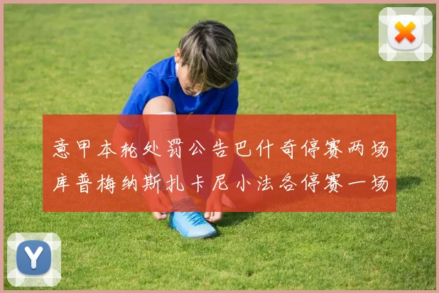 意甲本轮处罚公告巴什奇停赛两场库普梅纳斯扎卡尼小法各停赛一场